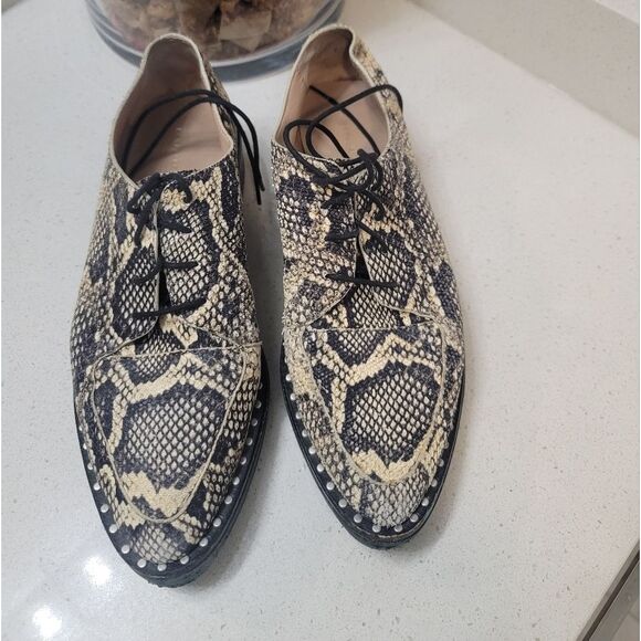 Loeffler Randall Frances Snake Embossed Studded Leather Platform Oxford 8 B - Picture 1 of 7